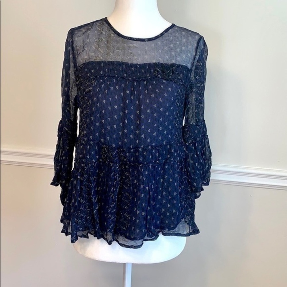 LUCKY BRAND 3/4 Sleeves Navy Blue Top S